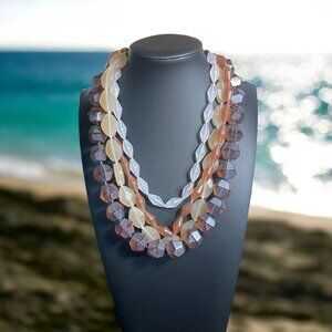 Multi Strand Layered Faceted Beaded Necklace Earthy Elegant Statement Adjustable